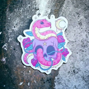 Pink Snake Purple Skull Sticker Spooky Pastel Goth Cute Creepy Punk Scary
